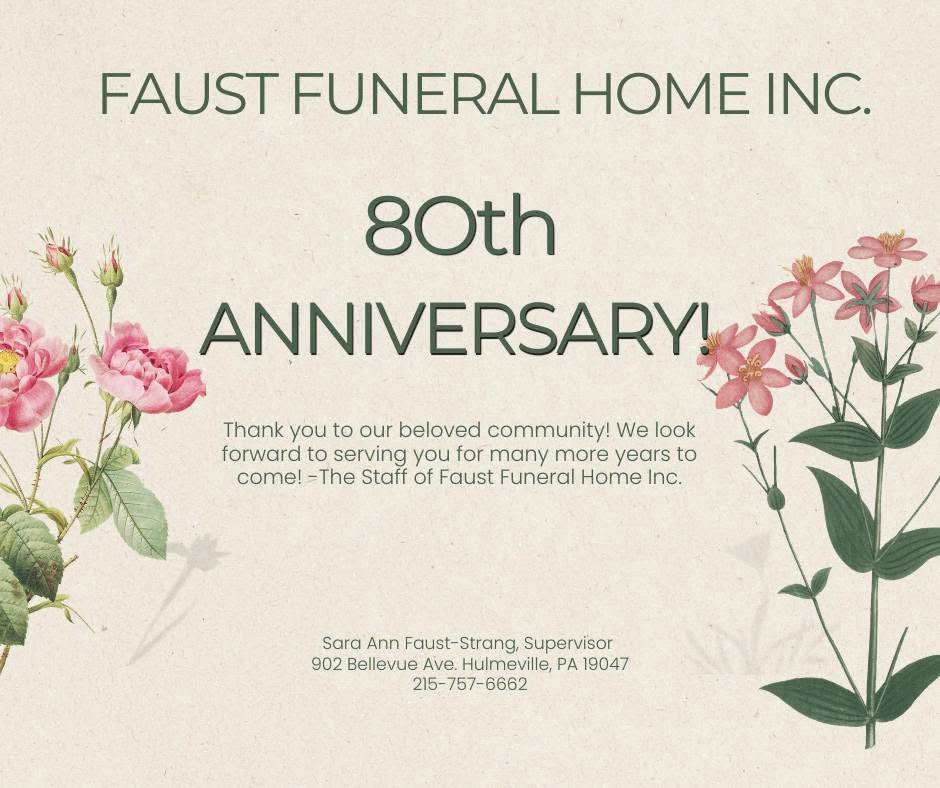 Celebratory anniversary message with pink flowers on the left and right sides, text in the center, and a light background.
