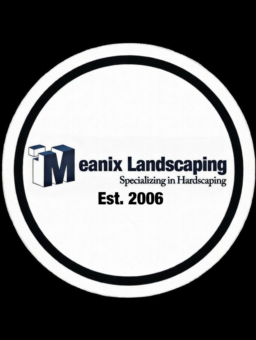 Logo with text: 'Meanix Landscaping, Specializing in Hardscaping, Est. 2006' inside a circular border.
