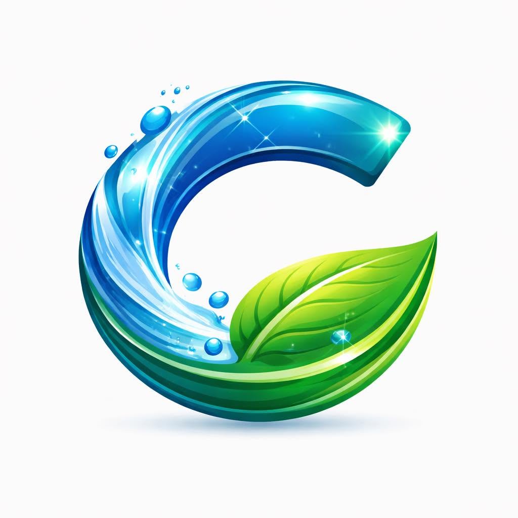 A stylized letter C with water and leaf elements, representing eco-friendly or water conservation themes.