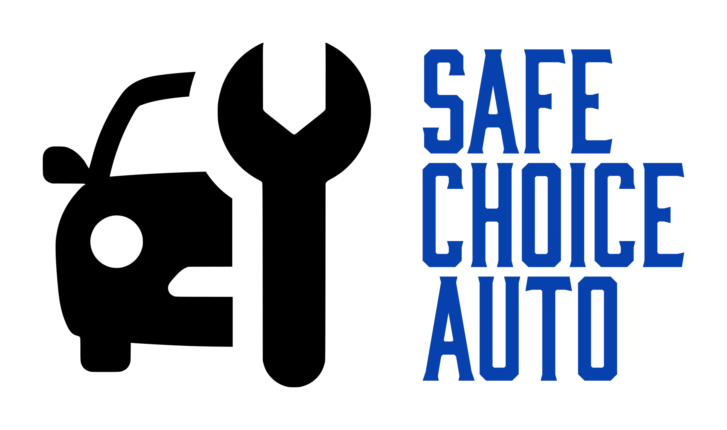 Black background with blue text reading 'SAFE CHOICE AUTO' on the right side.