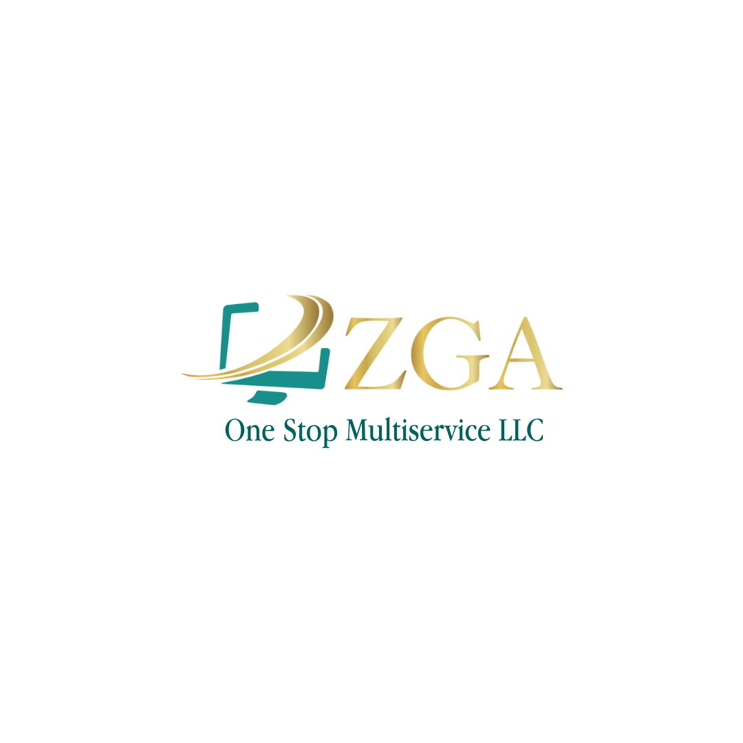 Logo with stylized road, letters ZGA, and text 'One Stop Multiservice LLC'.