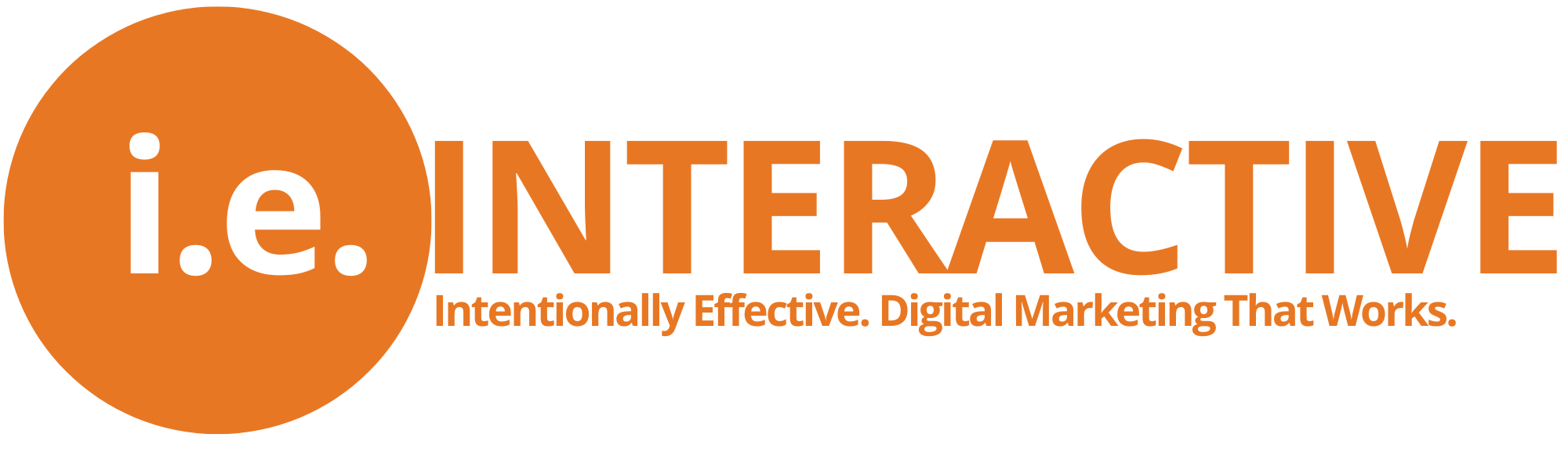 Logo with orange circle and text 'i.e. INTERACTIVE' with tagline below.
