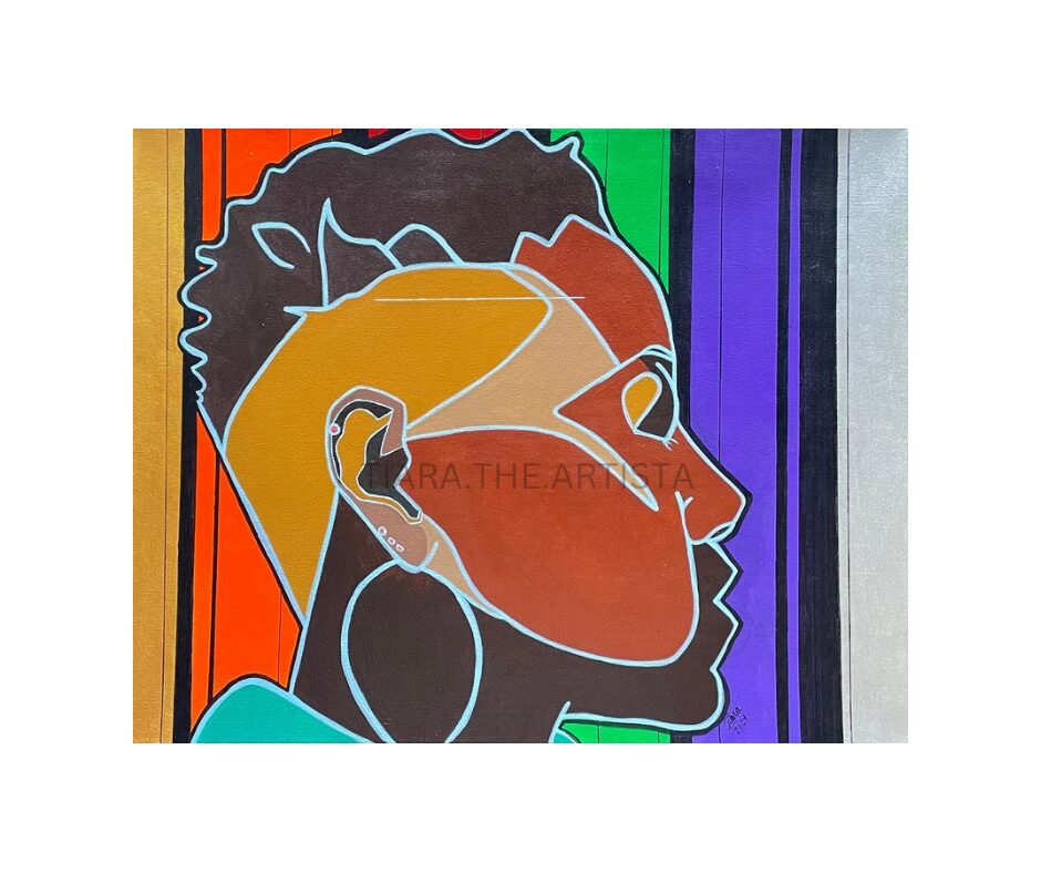 Colorful abstract portrait of a person's profile with vibrant background colors.