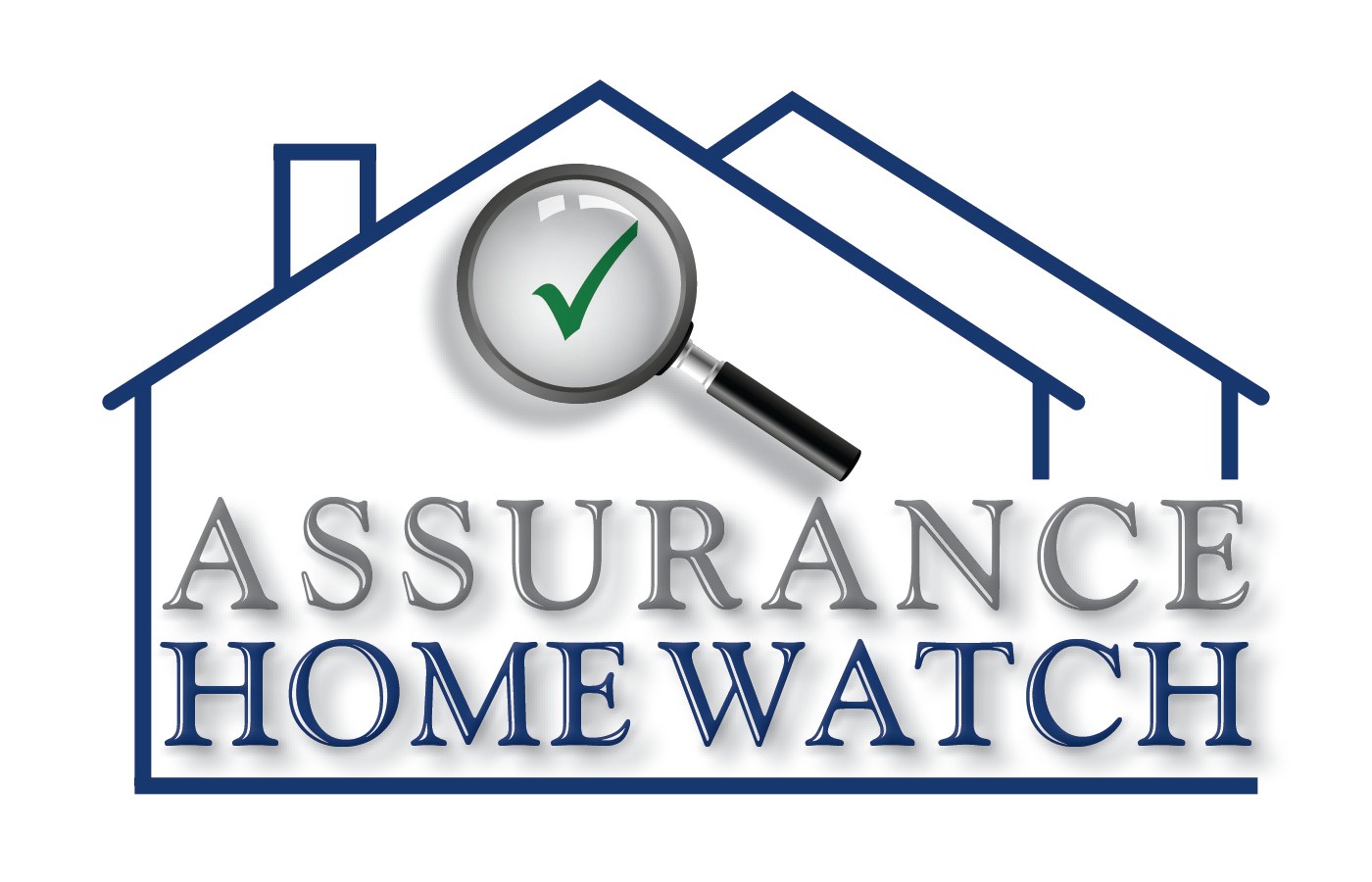 Logo with house outline, magnifying glass with checkmark, and text 'Assurance Home Watch'.