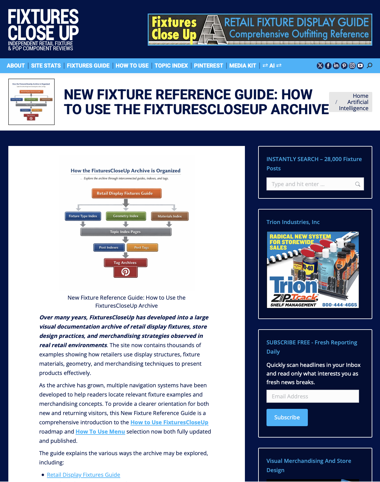 Screenshot of fixture reference guide webpage with title, navigation menu, and search bar, showing a flowchart diagram and advertisements.