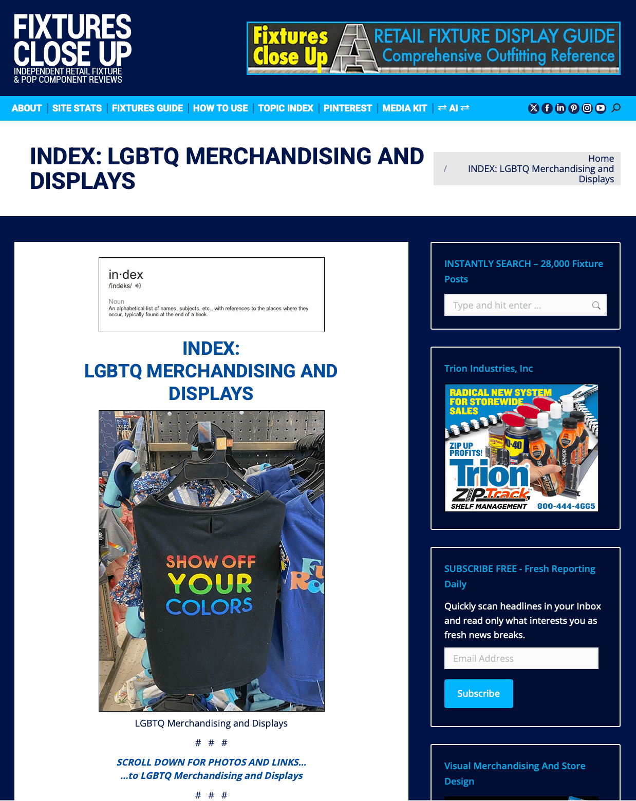 LGBTQ merchandise display with a bag reading 'Show Off Your Colors' and other items, in a retail setting.