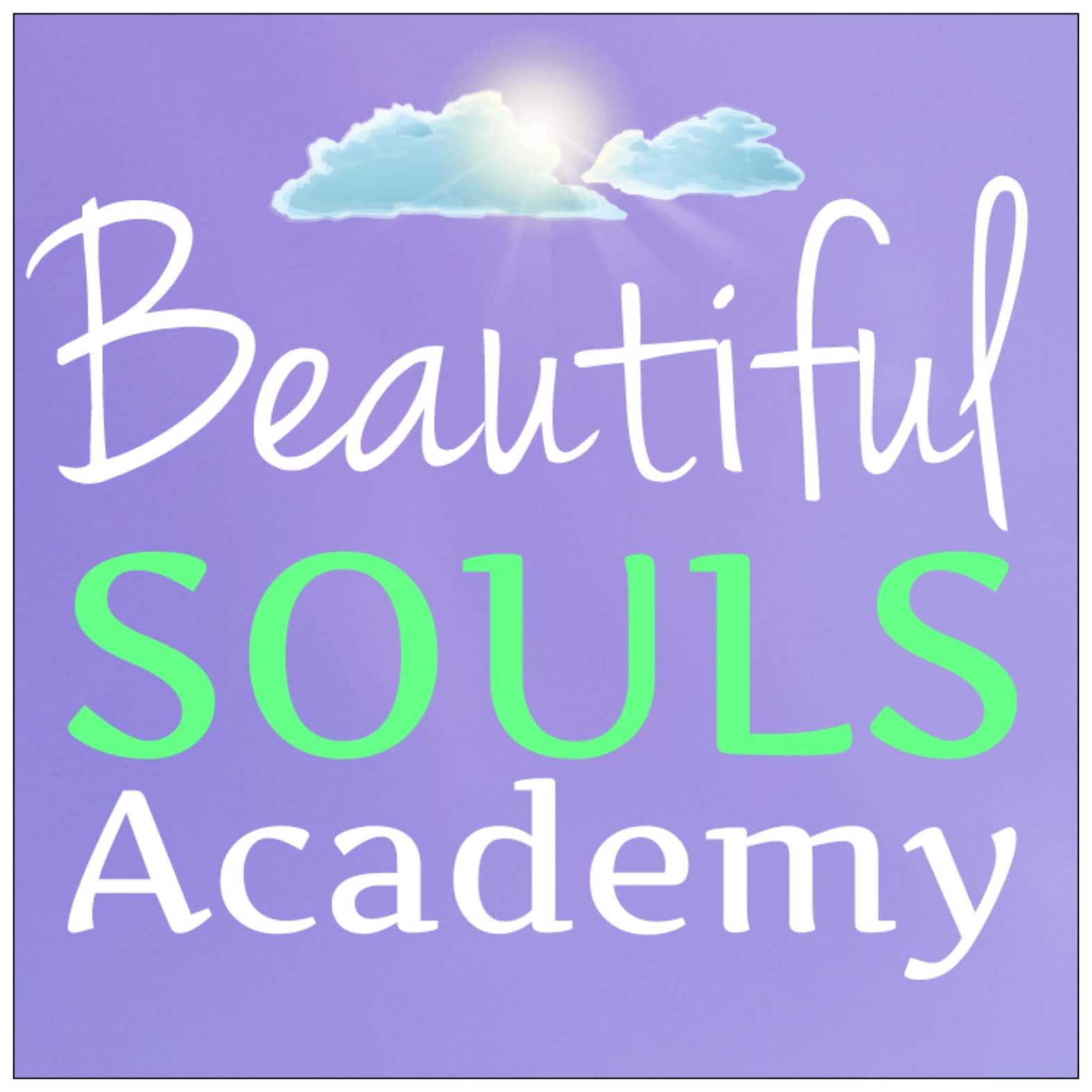 Logo with a sun and clouds, text reads 'Beautiful SOULS Academy' on a purple background.