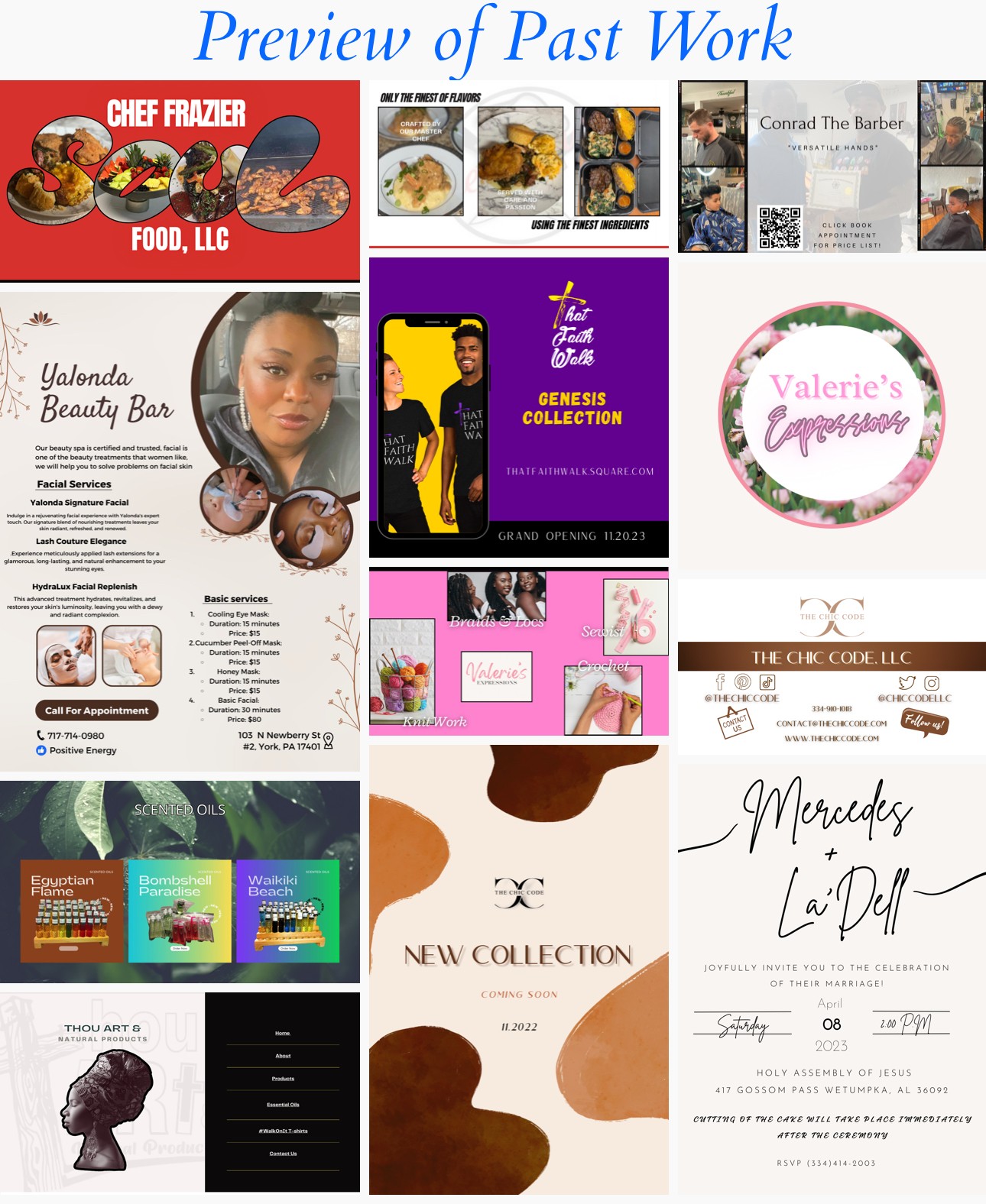 Collage of various promotional and product images, including logos, flyers, and advertisements, with text and colorful designs.