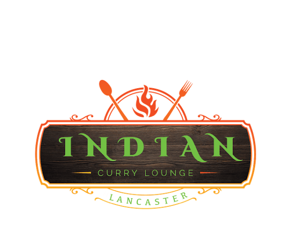 Restaurant logo with flame, spoon, and fork, featuring green and orange text on a black background.