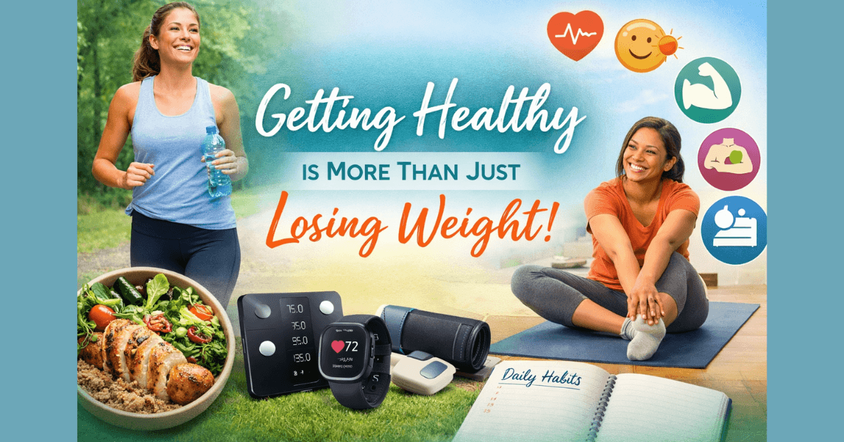 Two women outdoors with health devices and healthy food, promoting weight loss and healthy living.