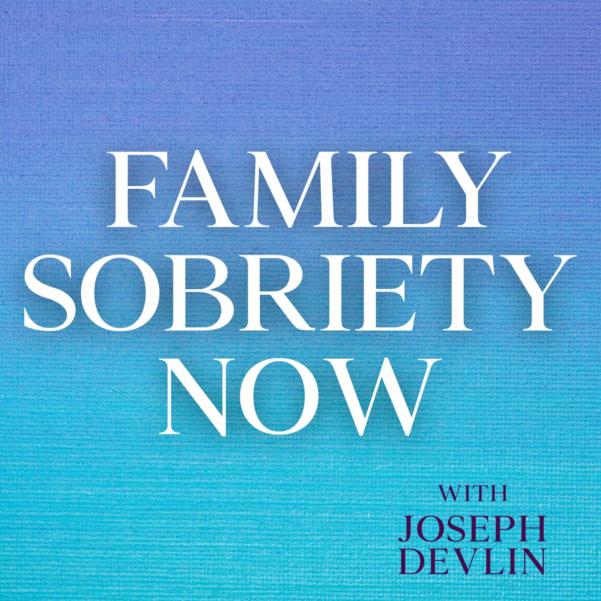 Book cover with blue gradient background and white text reading 'Family Sobriety Now' with smaller text 'with Joseph Devlin'.