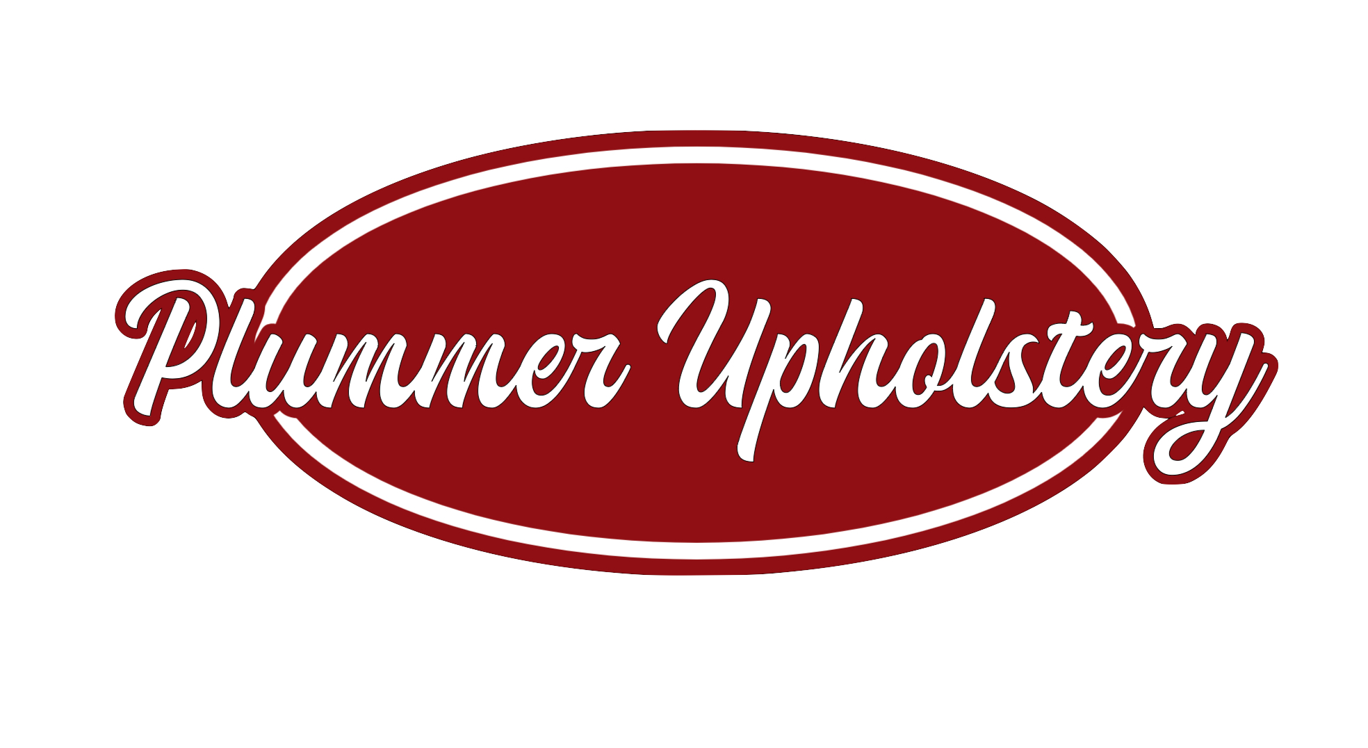 Red oval logo with white cursive text reading 'Plummer Upholstery'.