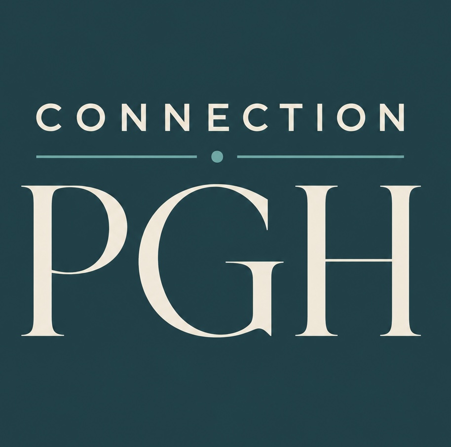 Text reading 'CONNECTION PGH' on a teal background, with a small dot and lines separating 'CONNECTION' from 'PGH'.