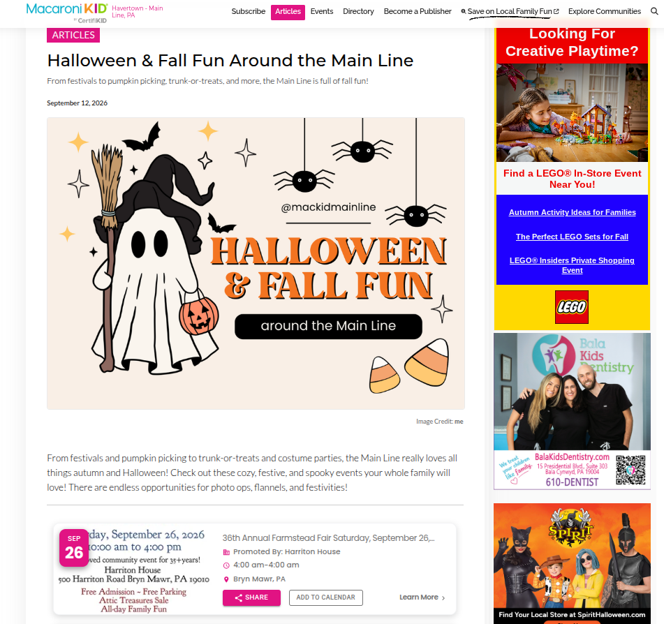 Halloween-themed illustration with a black cat, ghost, spiders, and pumpkins, promoting Halloween and fall fun activities.