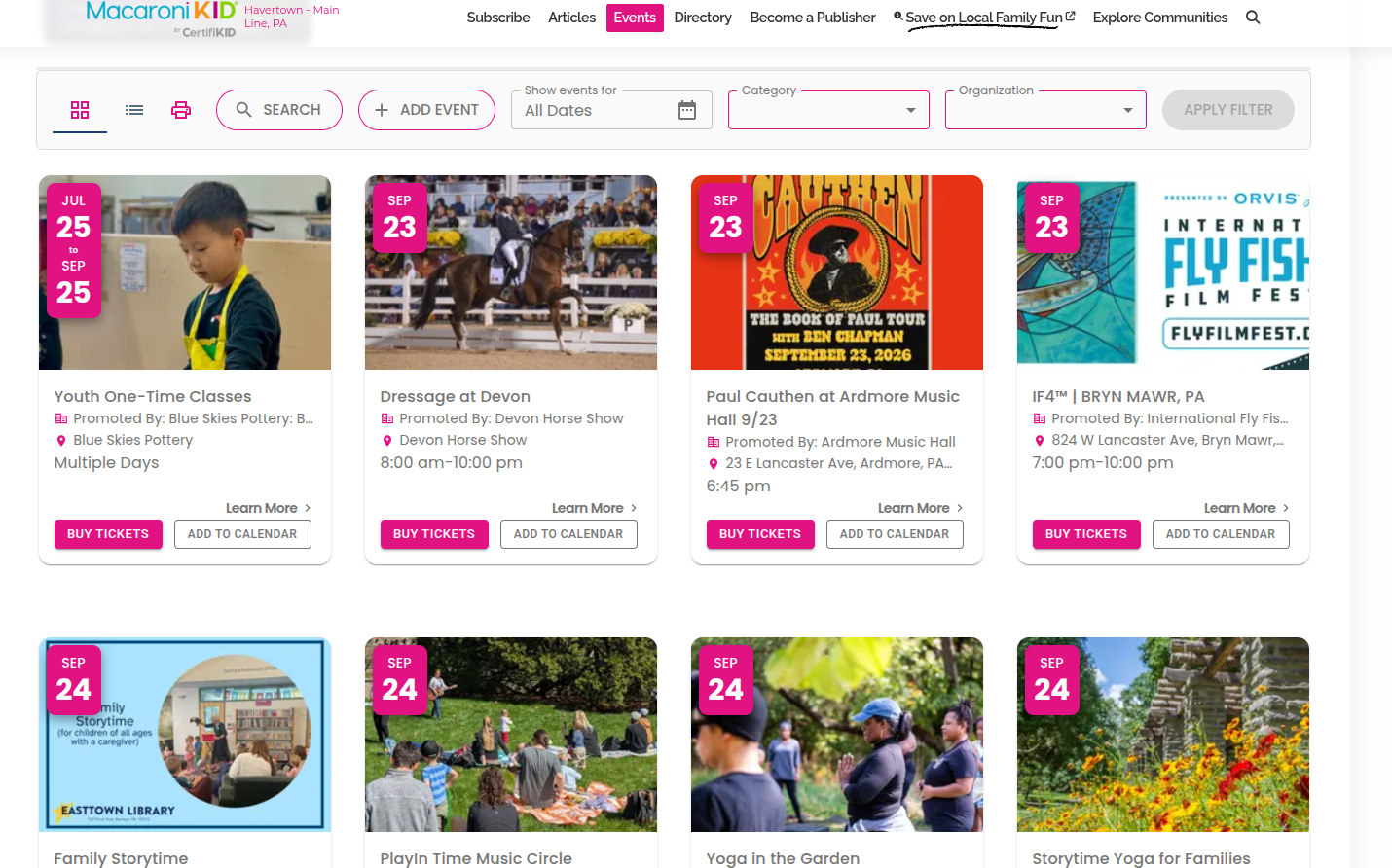 Screenshot of a website featuring children's activities and stories, with colorful banners and images of kids and outdoor scenes.