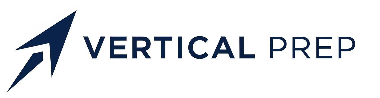 Logo with stylized arrow and text 'VERTICAL PREP'
