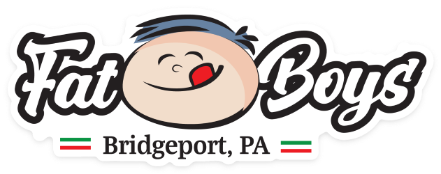 Logo with a smiling cartoon face and text 'Fat Boys' and 'Bridgeport, PA'